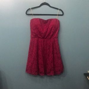 Strapless Raspberry Floral Lace Dress